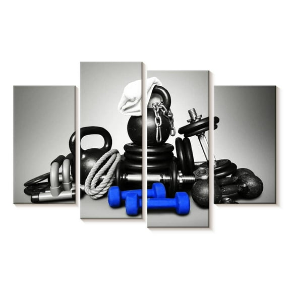 Elephant Stock Bodybuilding Equipment Wall Art - Horizontal Multi Panel Canvas - Living Room Wall Decor - Sports Multi Panel - Gray And White Decor - 30" x 18"