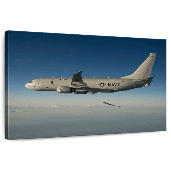 Elephant Stock Boeing P-8 Poseidon Wall Art - Horizontal Canvas Wall Art - Lobby Wall Decor - Transportation Canvas - Blue And Gray Decor - 12" x 8"