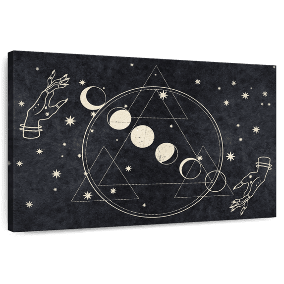 Elephant Stock Bohemian Moon Cycle Wall Art - Horizontal Canvas Wall Art - Living Room Wall Decor - Religion And Spirituality Canvas - Black And Gray Decor - 39" x 26"