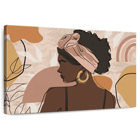 Elephant Stock Boho African Girl Wall Art - Horizontal Canvas Wall Art - Living Room Wall Decor - People Canvas - Yellow And Gray Decor - 36" x 24"