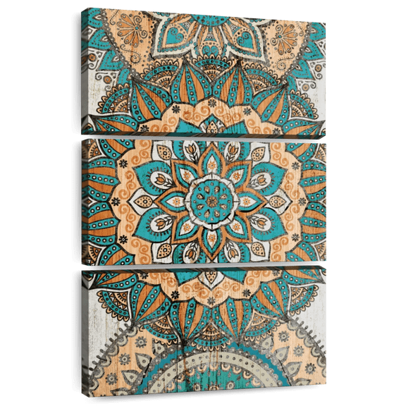 Elephant Stock Boho Mandala Symbol Wall Art - Vertical Multi Panel Canvas - Living Room Wall Decor - Decor Elements Multi Panel - Orange And Blue Decor - 28" x 45"