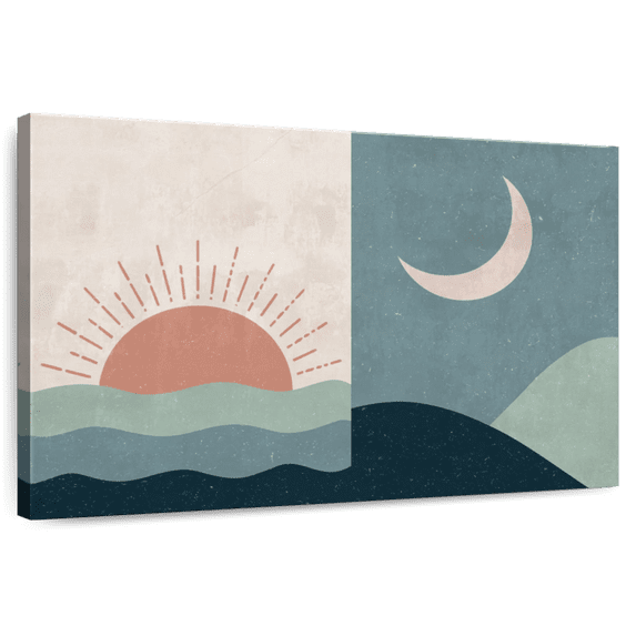 Elephant Stock Boho Sunrise And Sunset Ii Wall Art - Horizontal Canvas Wall Art - Living Room Wall Decor - Nature Canvas - Beige And Orange Decor - 12" x 8"