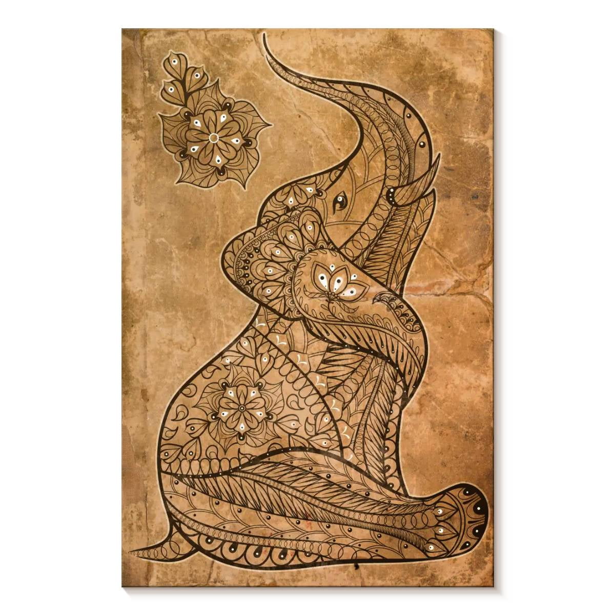 Elephant Stock Boho Vintage Elephant Wall Art - Vertical Canvas Wall ...
