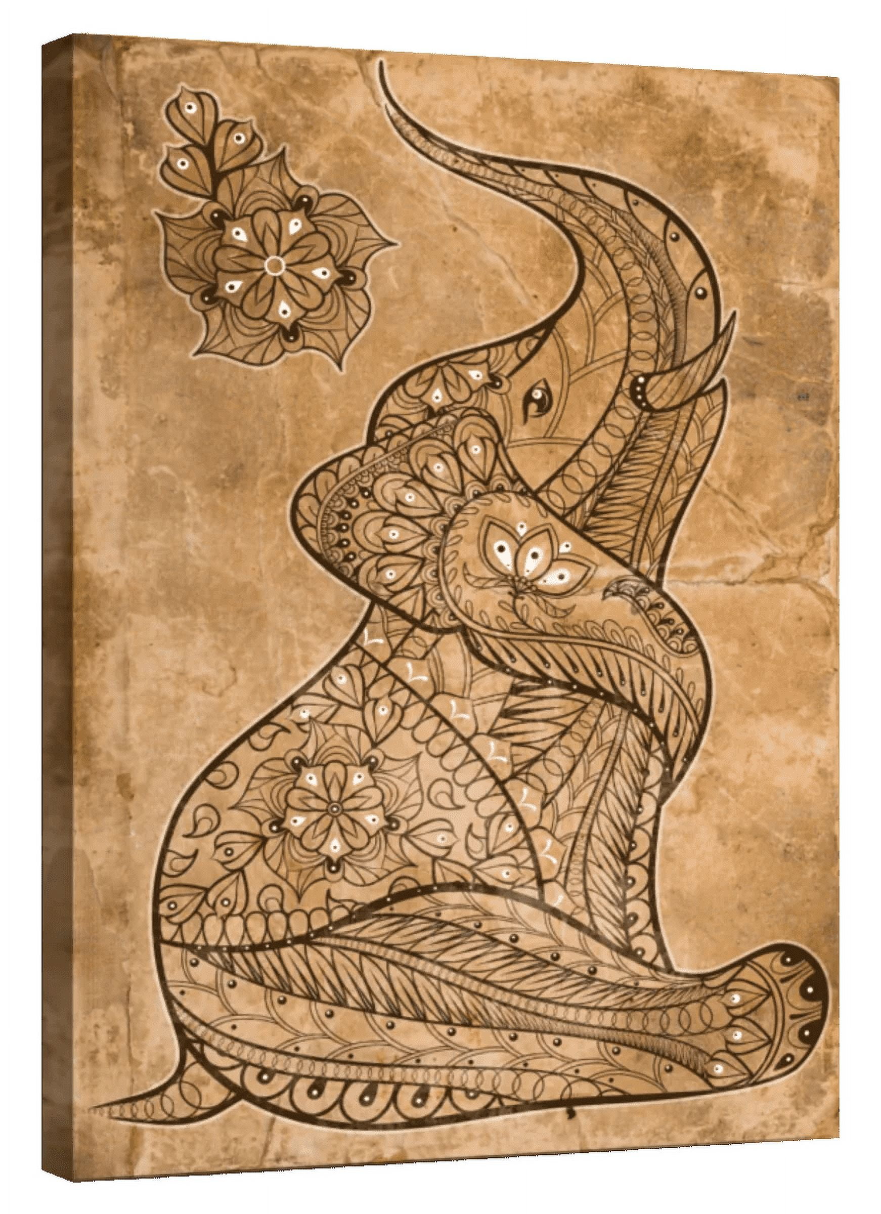 Elephant Stock Boho Vintage Elephant Wall Art - Vertical Canvas Wall ...