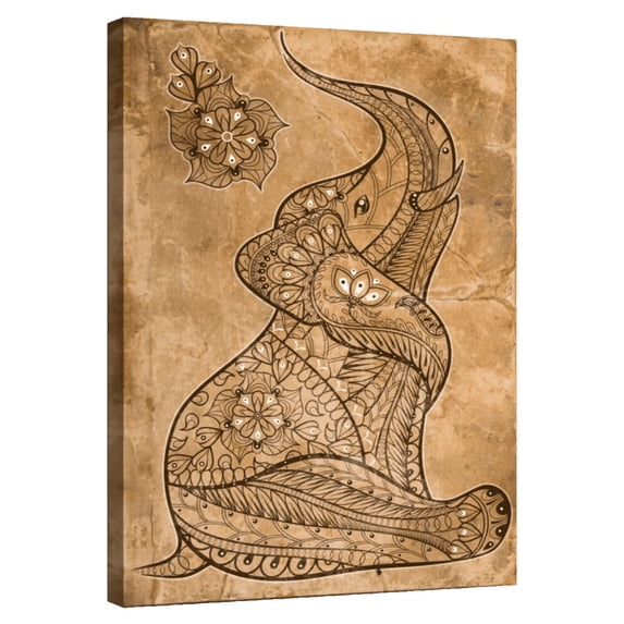 Elephant Stock Boho Vintage Elephant Wall Art - Vertical Canvas Wall Art - Hallway Wall Decor - Animal Canvas - Brown And Orange Decor - 8" x 12"