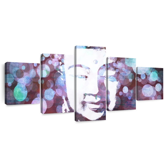 Elephant Stock Bokeh Buddha Wall Art - Horizontal Multi Panel Canvas - Living Room Wall Decor - People Multi Panel - Blue And Purple Decor - 80" x 36"