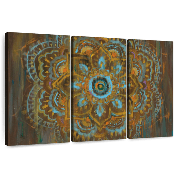 Elephant Stock Bombay Bohemian Wall Art - Horizontal Multi Panel Canvas - Living Room Wall Decor - Decor Elements Multi Panel - Orange And Blue Decor By Danhui Nai - 45" x 28"