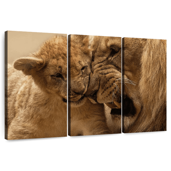 Elephant Stock Bonding Lions Wall Art - Horizontal Multi Panel Canvas - Living Room Wall Decor - Animal Multi Panel - Black And Orange Decor - 33" x 20"