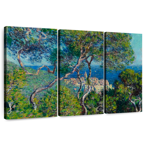 Elephant Stock Bordighera 1884 Wall Art - Horizontal Multi Panel Canvas - Living Room Wall Decor - Places Multi Panel - Gray And Green Decor By Claude Monet - 57" x 36"