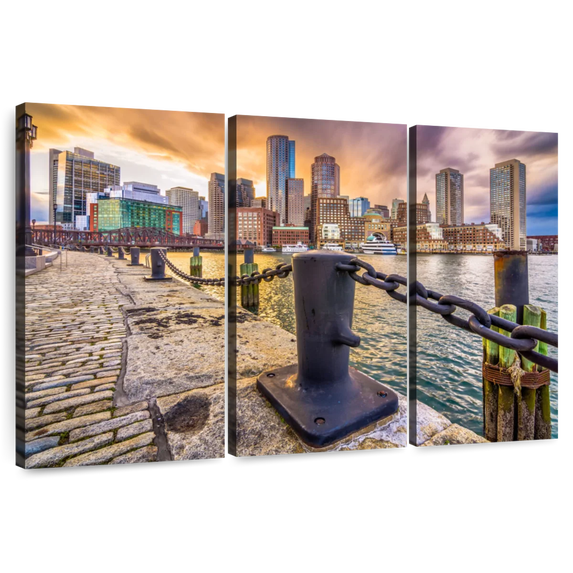 Elephant Stock Boston Massachusetts Harbor Wall Art - Horizontal Multi Panel Canvas - Living Room Wall Decor - Places Multi Panel - Orange And Yellow Decor - 65" x 42"
