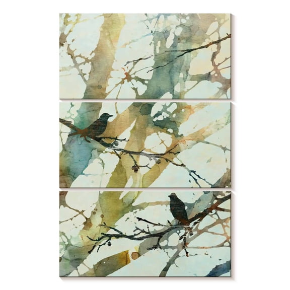 Elephant Stock Botanical Birds Ii Wall Art - Vertical Multi Panel Canvas - Living Room Wall Decor - Floral And Botanical Multi Panel - Green And Brown Decor By Carol Robinson - 48" x 74"