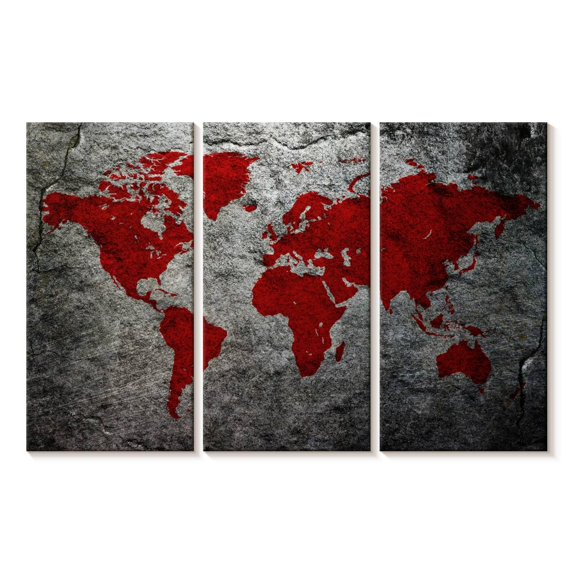 Elephant Stock Boulder World Map Wall Art - Horizontal Multi Panel Canvas - Living Room Wall Decor - Map Multi Panel - Black And Gray Decor - 57" x 36"
