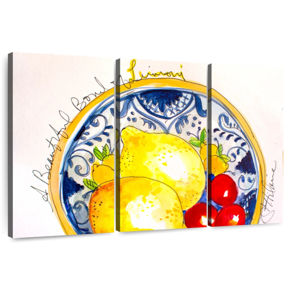 Elephant Stock Bowl Of Limoni Wall Art - Horizontal Multi Panel Canvas - Kitchen Wall Decor - Food And Drink Multi Panel - Yellow And Beige Decor By Elizabeth St Hilaire - 65" x 42"