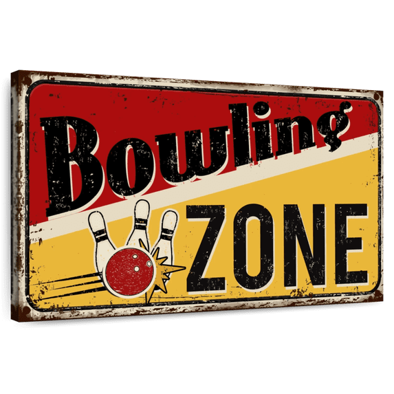 Elephant Stock Bowling Zone Wall Sign Wall Art - Horizontal Canvas Wall Art - Living Room Wall Decor - Wall Signs Canvas - Black And Orange Decor - 48" x 32"