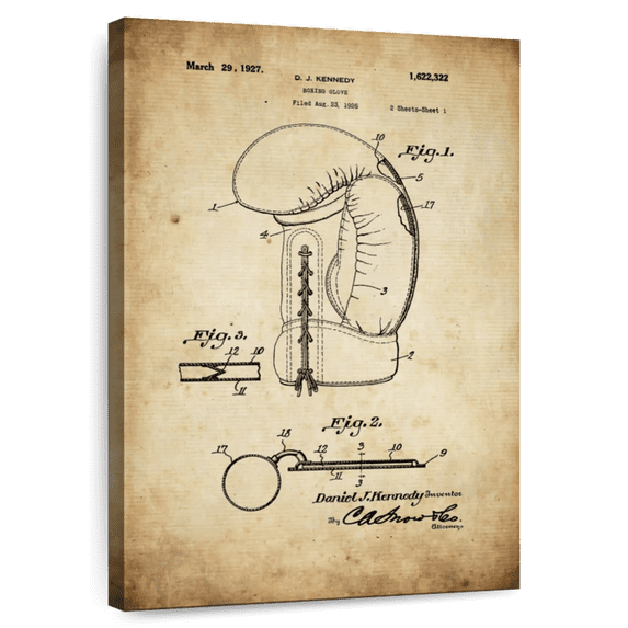 Elephant Stock Boxing Glove Vintage Patent Wall Art - Vertical Canvas Wall Art - Hallway Wall Decor - Patent Canvas - Brown And Black Decor - 34" x 51"