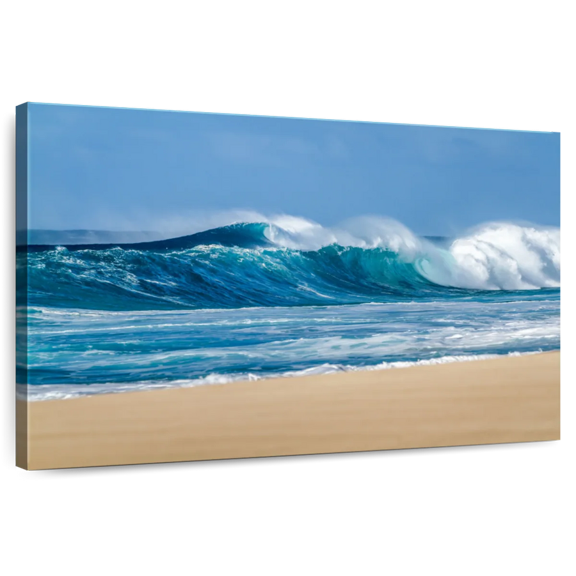 Elephant Stock Breaking Sea Waves Wall Art - Horizontal Canvas Wall Art - Living Room Wall Decor - Hobbies And Lifestyle Canvas - Beige And Teal Decor - 12" x 8"