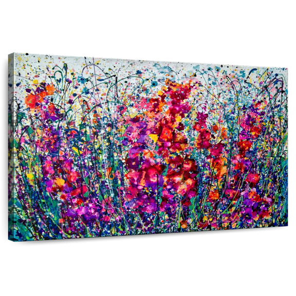 Elephant Stock The Breath Of Summer Wall Art - Horizontal Canvas Wall Art - Living Room Wall Decor - Abstract Canvas - Red And Pink Decor By Olena - 12" x 8"