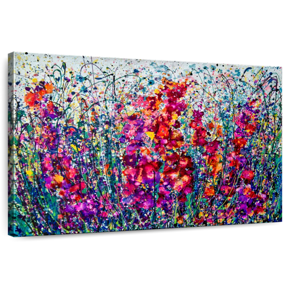 Elephant Stock The Breath Of Summer Wall Art - Horizontal Canvas Wall Art - Living Room Wall Decor - Abstract Canvas - Red And Pink Decor By Olena - 48" x 32"