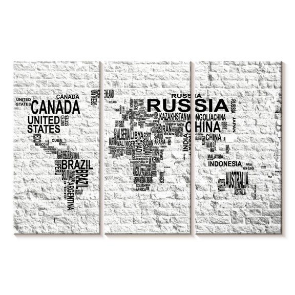 Elephant Stock Brick Typography Map Wall Art - Horizontal Multi Panel Canvas - Living Room Wall Decor - Map Multi Panel - Black And White Decor - 65" x 42"