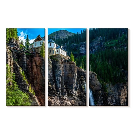 Elephant Stock Bridal Veil Powerhouse Wall Art - Horizontal Multi Panel Canvas - Living Room Wall Decor - Nature Multi Panel - Green And Gray Decor - 23" x 14"