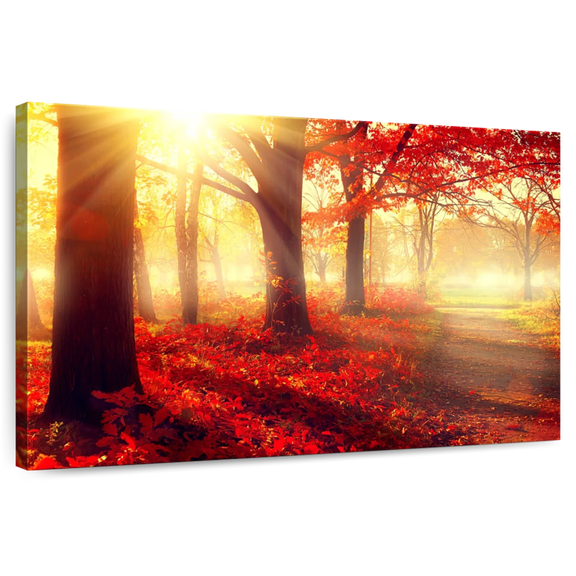 Elephant Stock Bright Red Forest Wall Art - Horizontal Canvas Wall Art - Living Room Wall Decor - Nature Canvas - Red And Yellow Decor - 36" x 24"