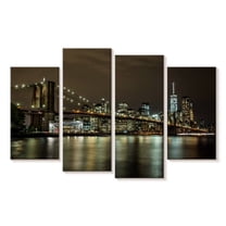 Elephant Stock The Brooklyn Bridge After Dark Wall Art - Horizontal Multi Panel Canvas - Living Room Wall Decor - City Multi Panel - Brown And Green Decor By Scott Stulberg - 30" x 18"