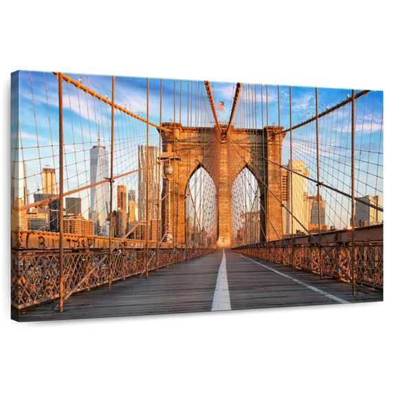Elephant Stock Brooklyn Bridge Pedestrian Walkway Wall Art - Horizontal Canvas Wall Art - Living Room Wall Decor - Architecture Canvas - Blue And Gray Decor - 51" x 34"