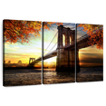 thumbnail image 1 of Elephant Stock Brooklyn Bridge Scenery Wall Art - Horizontal Multi Panel Canvas - Living Room Wall Decor - Architecture Multi Panel - Gray And Orange Decor - 33" x 20", 1 of 8