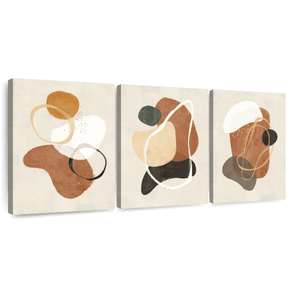 Elephant Stock Brown Abstract Wall Art - Horizontal Multi Panel Canvas - Living Room Wall Decor - Abstract Multi Panel - Brown And Beige Decor - 26" x 12"