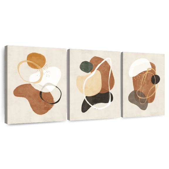 Elephant Stock Brown Abstract Wall Art - Horizontal Multi Panel Canvas - Living Room Wall Decor - Abstract Multi Panel - Brown And Beige Decor - 26" x 12"