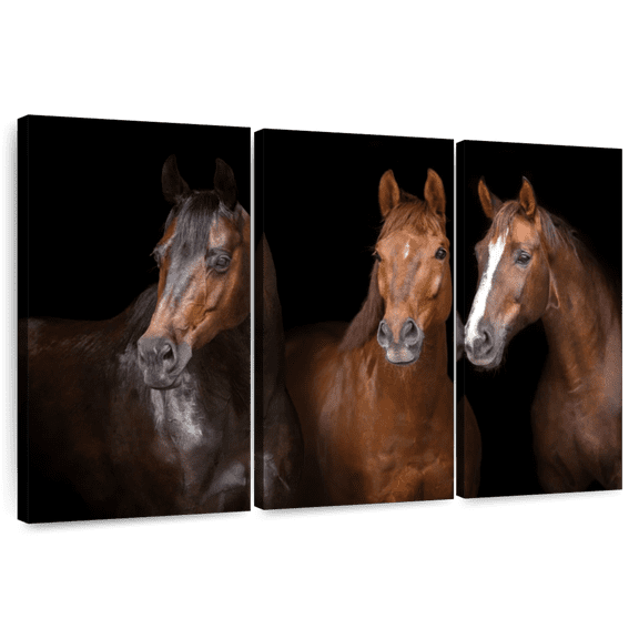 Elephant Stock Brown Stallion Horses Wall Art - Horizontal Multi Panel Canvas - Living Room Wall Decor - Animal Multi Panel - Black And Brown Decor - 33" x 20"