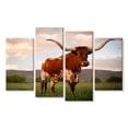 thumbnail image 1 of Elephant Stock Brown Texas Longhorn Wall Art - Horizontal Multi Panel Canvas - Living Room Wall Decor - Animal Multi Panel - Gray And Green Decor - 30" x 18", 1 of 4