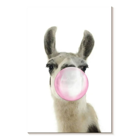 Elephant Stock Bubble Gum Llama Wall Art - Vertical Canvas Wall Art - Living Room Wall Decor - Animal Canvas - Gray And Pink Decor - 16" x 24"