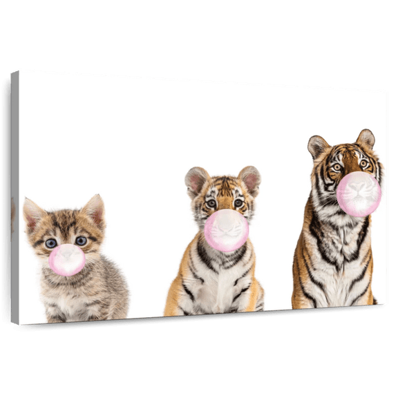Elephant Stock Bubble Gum Tigers Wall Art - Horizontal Canvas Wall Art - Living Room Wall Decor - Humor Canvas - White And Brown Decor - 12" x 8"