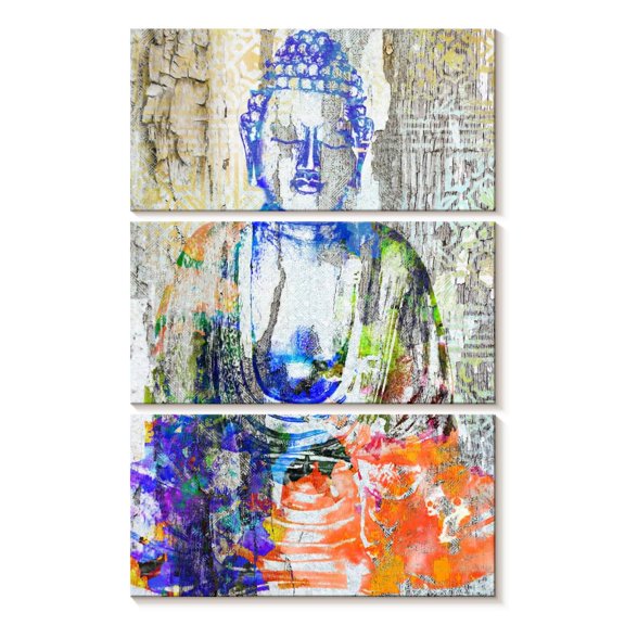 Elephant Stock Buddha I Wall Art - Vertical Multi Panel Canvas - Living Room Wall Decor - People Multi Panel - Gray And Blue Decor By Surma & Guillen - 14" x 23"