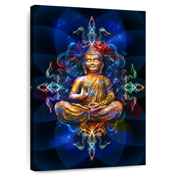 Elephant Stock Buddha In Lotus Pose Wall Art - Vertical Canvas Wall Art - Living Room Wall Decor - Wellness Canvas - Blue And Orange Decor - 8" x 12"