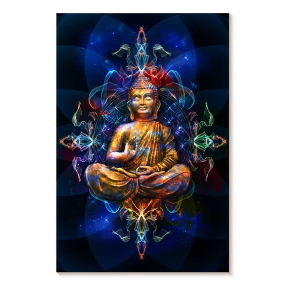 Elephant Stock Buddha In Lotus Pose Wall Art - Vertical Canvas Wall Art - Living Room Wall Decor - Wellness Canvas - Blue And Orange Decor - 8" x 12"