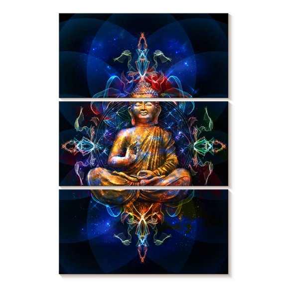 Elephant Stock Buddha In Lotus Pose Wall Art - Vertical Multi Panel Canvas - Living Room Wall Decor - Wellness Multi Panel - Blue And Orange Decor - 20" x 32"