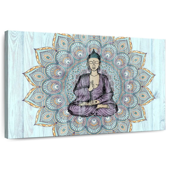 Elephant Stock Buddha In Meditation Wall Art - Horizontal Canvas Wall Art - Living Room Wall Decor - Wellness Canvas - Yellow And Blue Decor - 12" x 8"