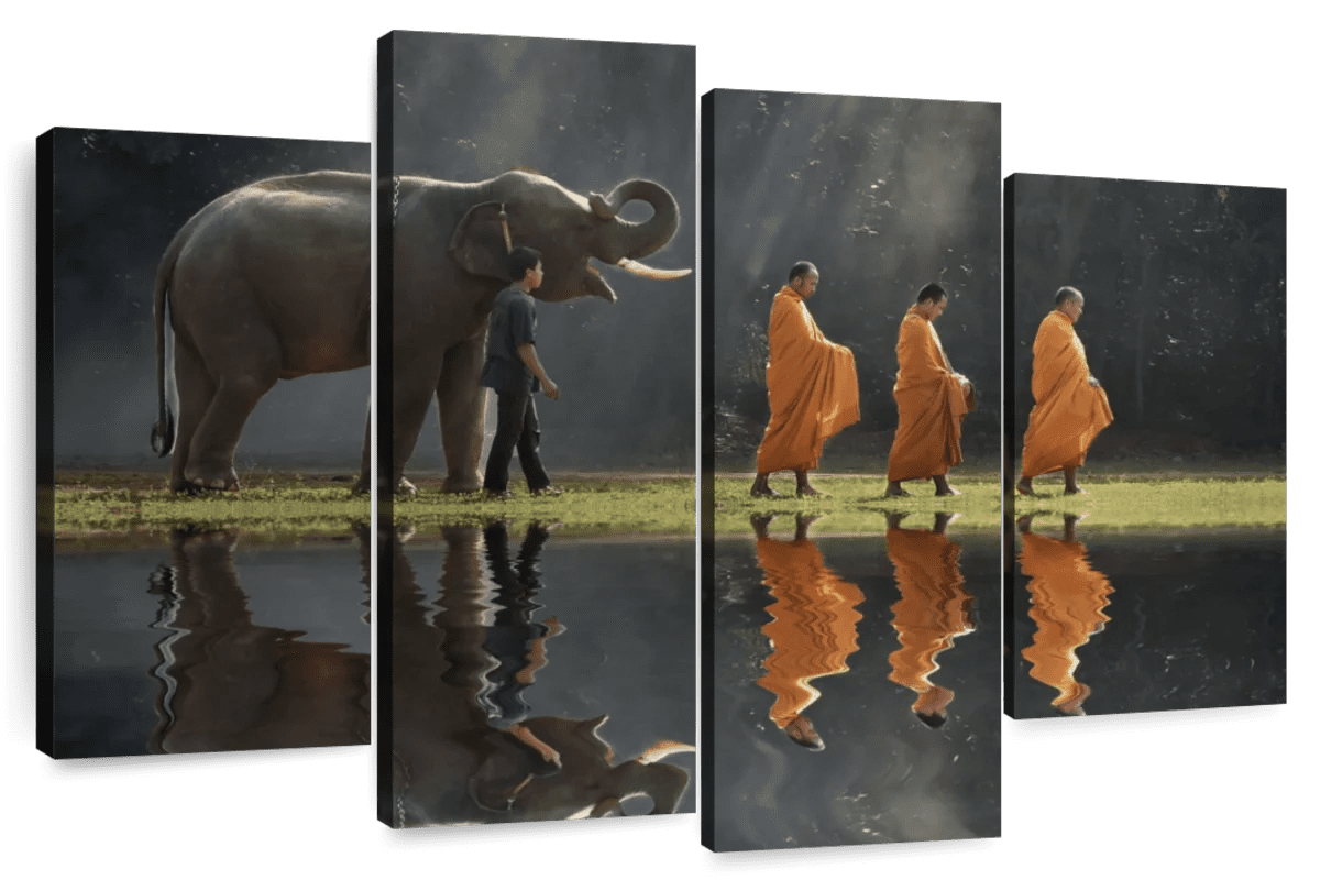 Elephant Stock Buddhist Monks And Elephant Wall Art - Horizontal Multi ...