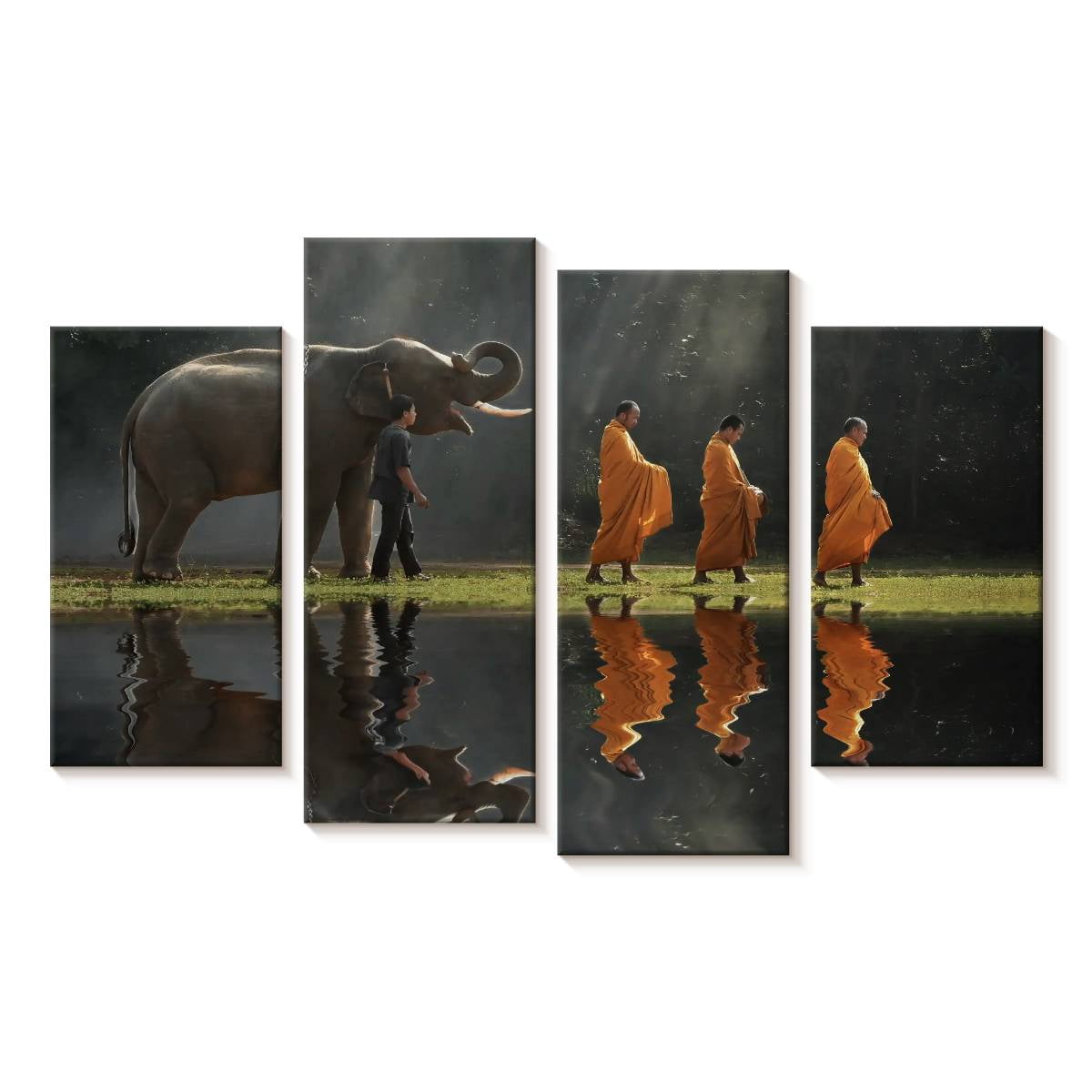 Elephant Stock Buddhist Monks And Elephant Wall Art - Horizontal Multi ...