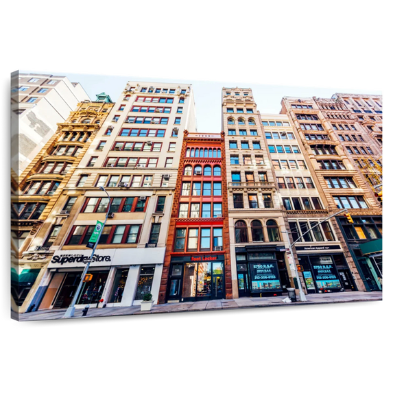 Elephant Stock Buildings In Tribeca Wall Art - Horizontal Canvas Wall Art - Living Room Wall Decor - Architecture Canvas - Beige And Brown Decor - 12" x 8"