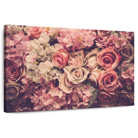 Elephant Stock Bunch Of Vintage Florals Wall Art - Horizontal Canvas Wall Art - Living Room Wall Decor - Floral And Botanical Canvas - Beige And Gray Decor - 30" x 20"