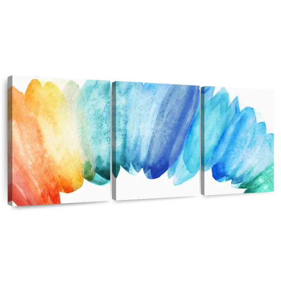 Elephant Stock Burst Of Rainbow Wall Art - Horizontal Multi Panel Canvas - Living Room Wall Decor - Abstract Multi Panel - Blue And Teal Decor By Eva Watts - 26" x 12"