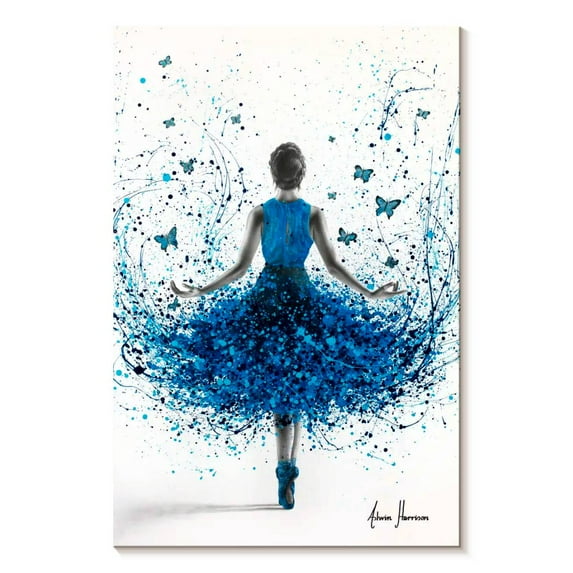 Elephant Stock Butterfly Ballerina Wall Art - Vertical Canvas Wall Art - Living Room Wall Decor - Dance Canvas - Blue And White Decor By Ashvin Harrison - 8" x 12"
