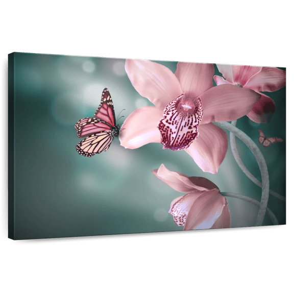 Elephant Stock Butterfly Orchid Wall Art - Horizontal Canvas Wall Art - Living Room Wall Decor - Floral And Botanical Canvas - Gray And Beige Decor - 24" x 16"