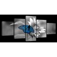 thumbnail image 1 of Elephant Stock Butterfly Pop Wall Art - Horizontal Multi Panel Canvas - 5 Pieceliving Room Wall Decor - Photography Animal Multi Panel - Gray And Blue Decor - 42" x 19", 1 of 4