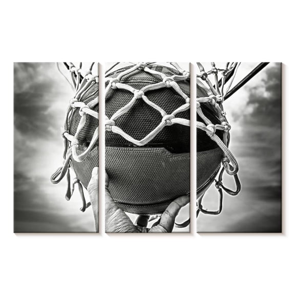 Elephant Stock Bw Basketball Wall Art - Horizontal Multi Panel Canvas - Living Room Wall Decor - Sports Multi Panel - Black And Gray Decor - 23" x 14"