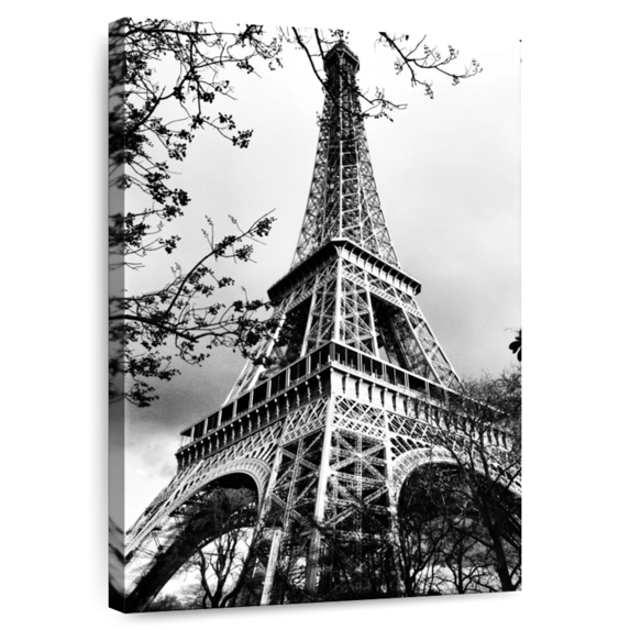 Elephant Stock Bw Eiffel Tower Wall Art - Vertical Canvas Wall Art - Dining Room Wall Decor - Architecture Canvas - Black And Gray Decor - 24" x 36"
