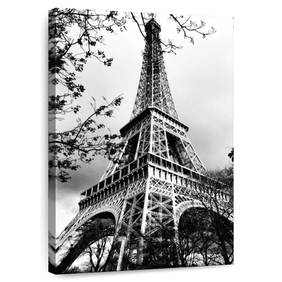 Elephant Stock Bw Eiffel Tower Wall Art - Vertical Canvas Wall Art - Dining Room Wall Decor - Architecture Canvas - Black And Gray Decor - 8" x 12"